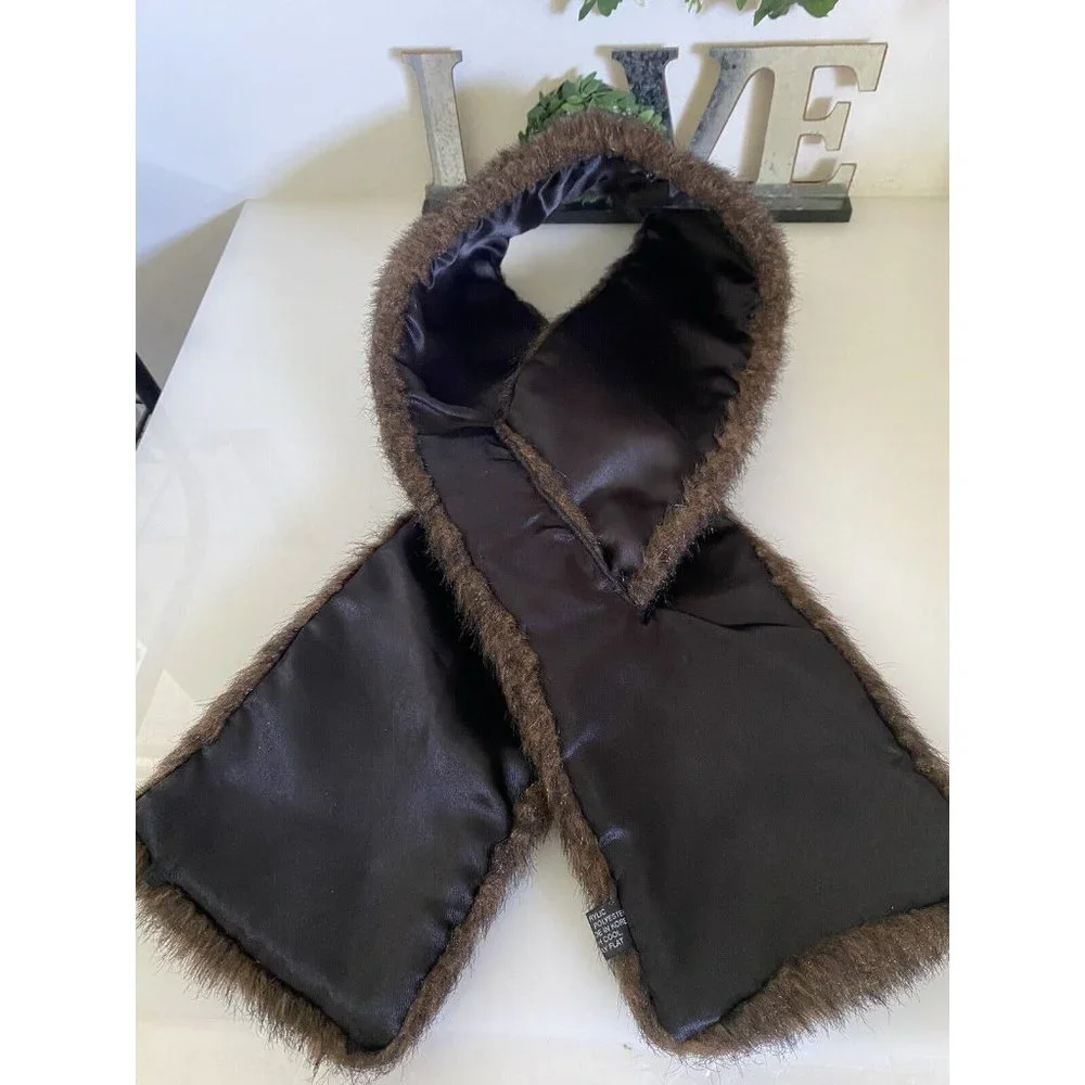 Vintage 60s Faux‎ Fur Shrug Wrap Cape Stole Brown Lined Stay Put 38